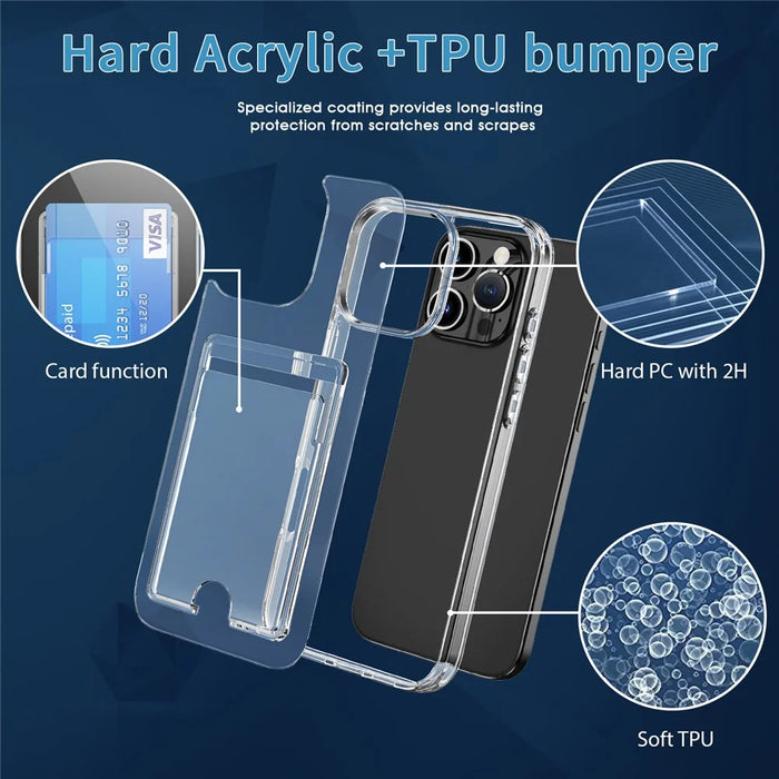 For iPhone 16 Pro Clear Case TPU+PC+Acrylic Cell Phone Case with Card Holder - 5