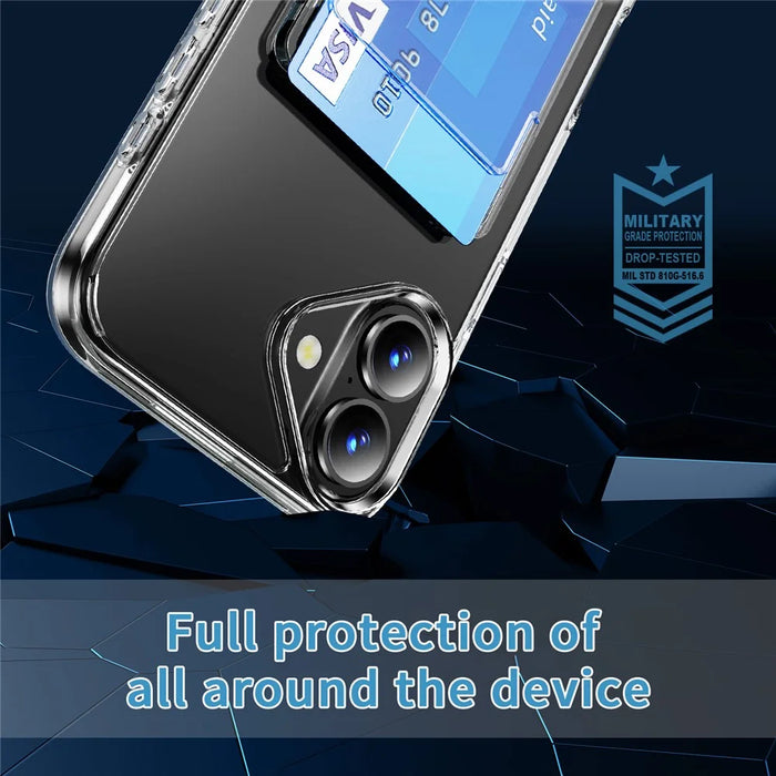 For iPhone 16 Plus Clear Case TPU+PC+Acrylic Cell Phone Case with Card Holder - 4