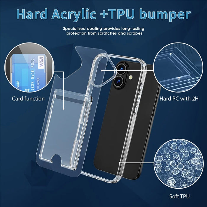 For iPhone 16 Clear Case TPU+PC+Acrylic Cell Phone Case with Card Holder - 5