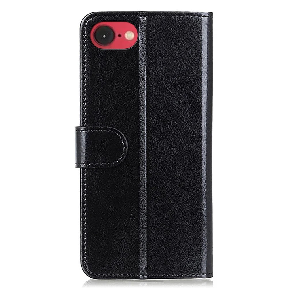 For iPhone 17e / 16e Case Crazy Horse Texture PU Leather Phone Stand Cover - Black - 6