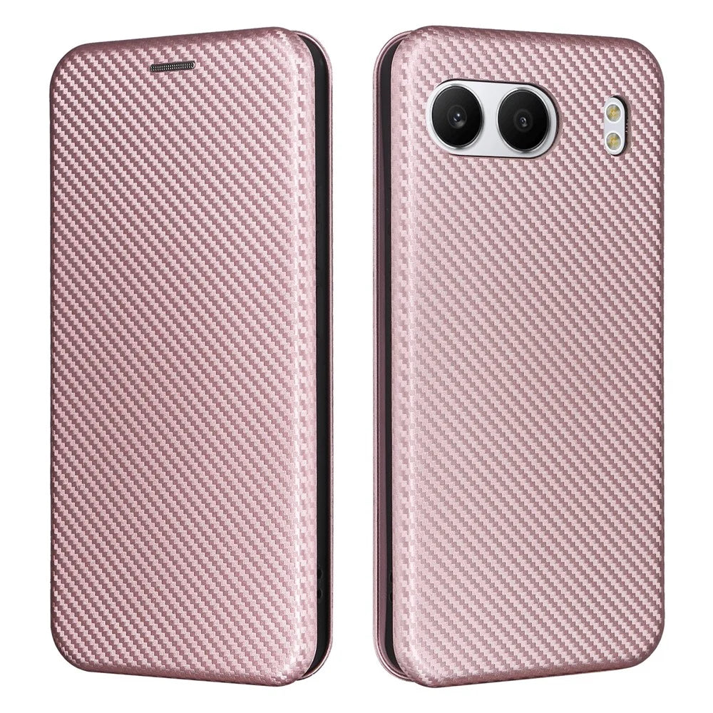 For OnePlus Nord 4 Case Carbon Fiber Texture Drop-Proof PU Leather Phone Cover - Rose Gold - 1