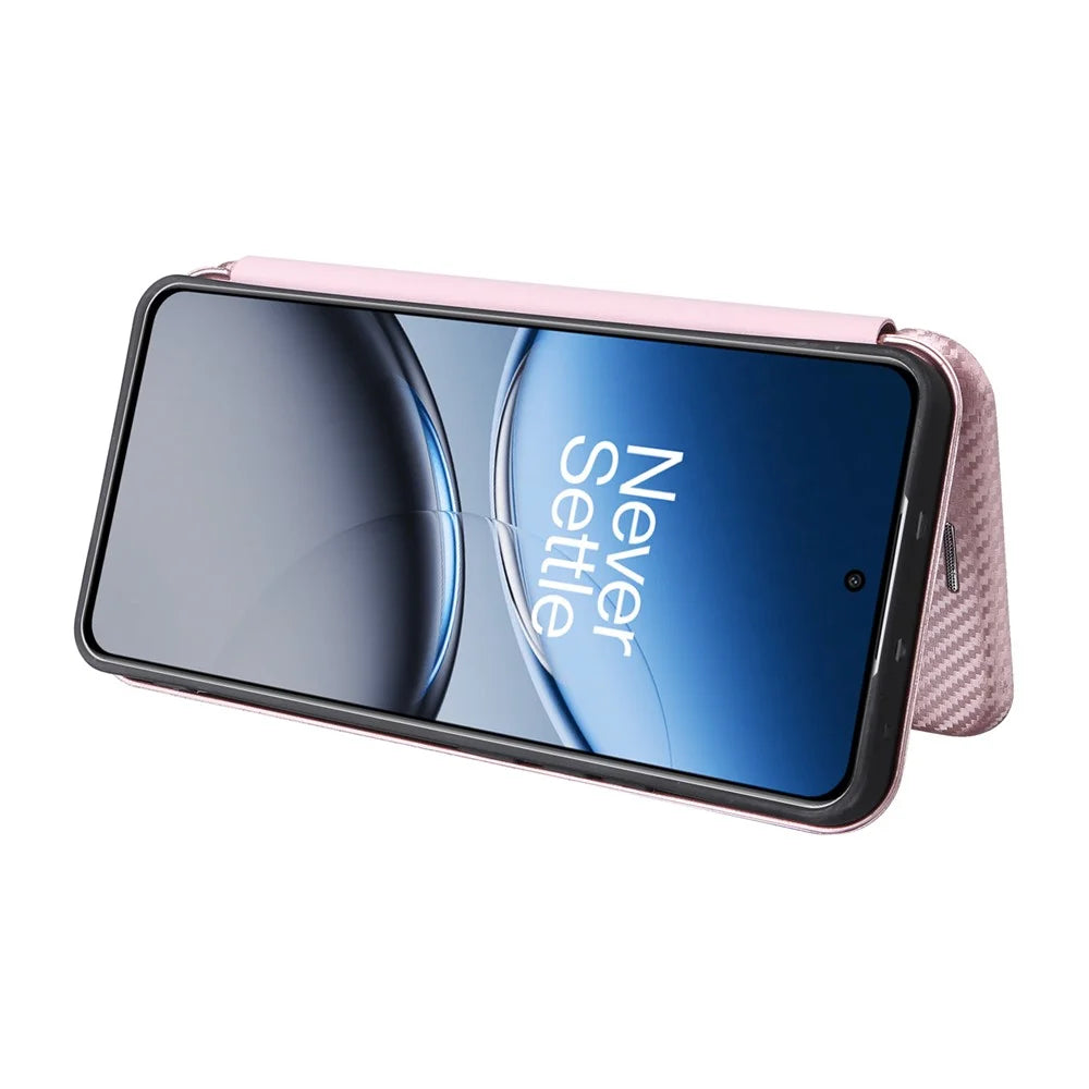 For OnePlus Nord 4 Case Carbon Fiber Texture Drop-Proof PU Leather Phone Cover - Rose Gold - 2