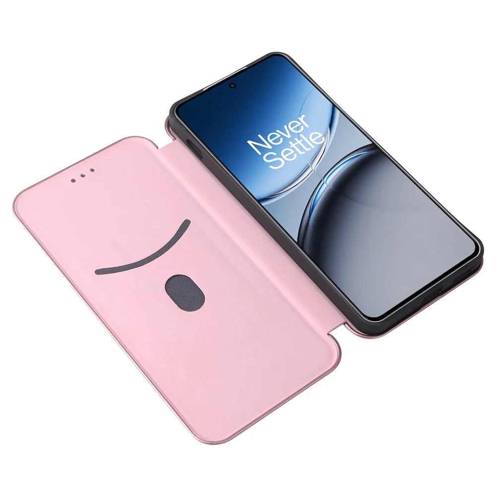 For OnePlus Nord 4 Case Carbon Fiber Texture Drop-Proof PU Leather Phone Cover - Rose Gold - 3