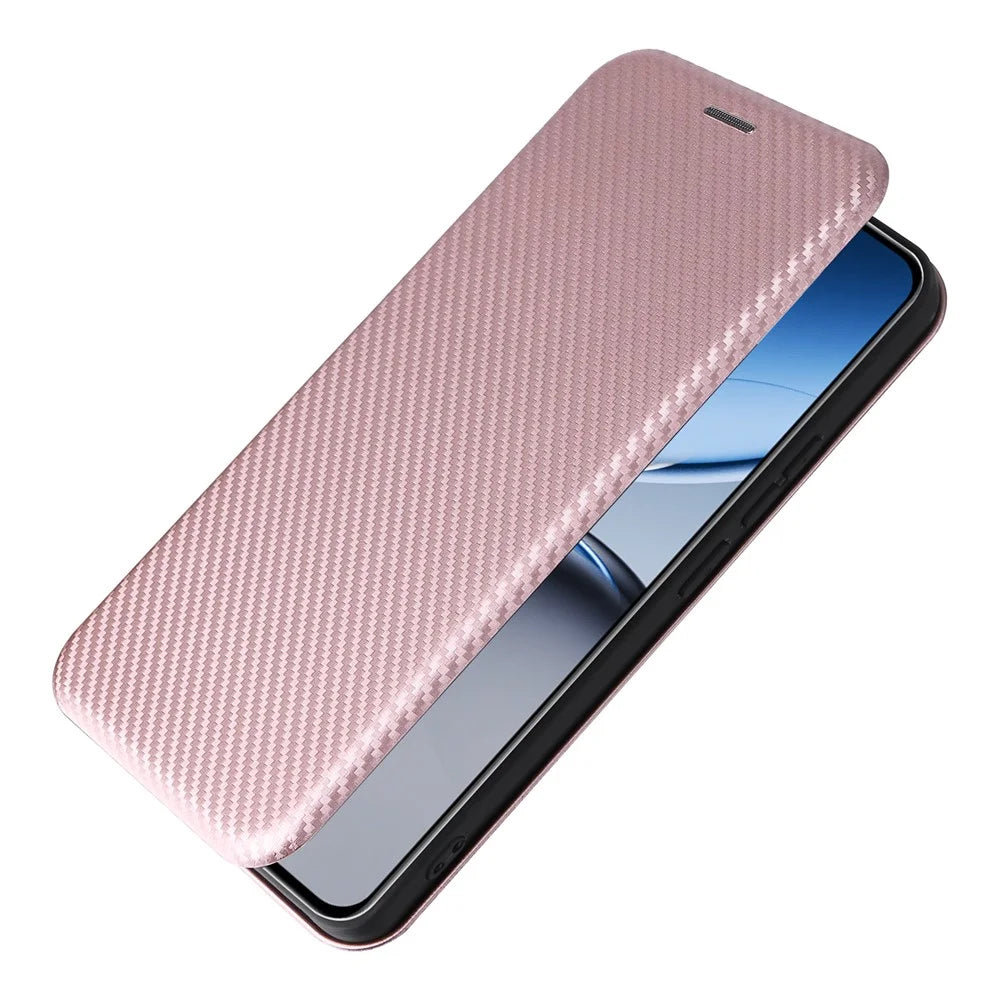 For OnePlus Nord 4 Case Carbon Fiber Texture Drop-Proof PU Leather Phone Cover - Rose Gold - 7