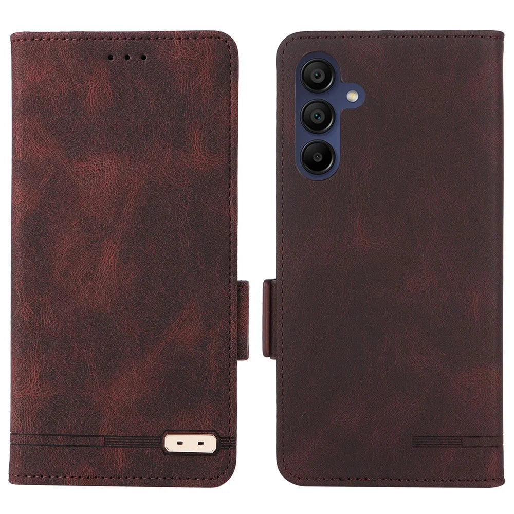 For Samsung Galaxy A16 5G / A16 4G Case Leather Wallet Flip Phone Cover with Hardware Decor - Coffee - 1