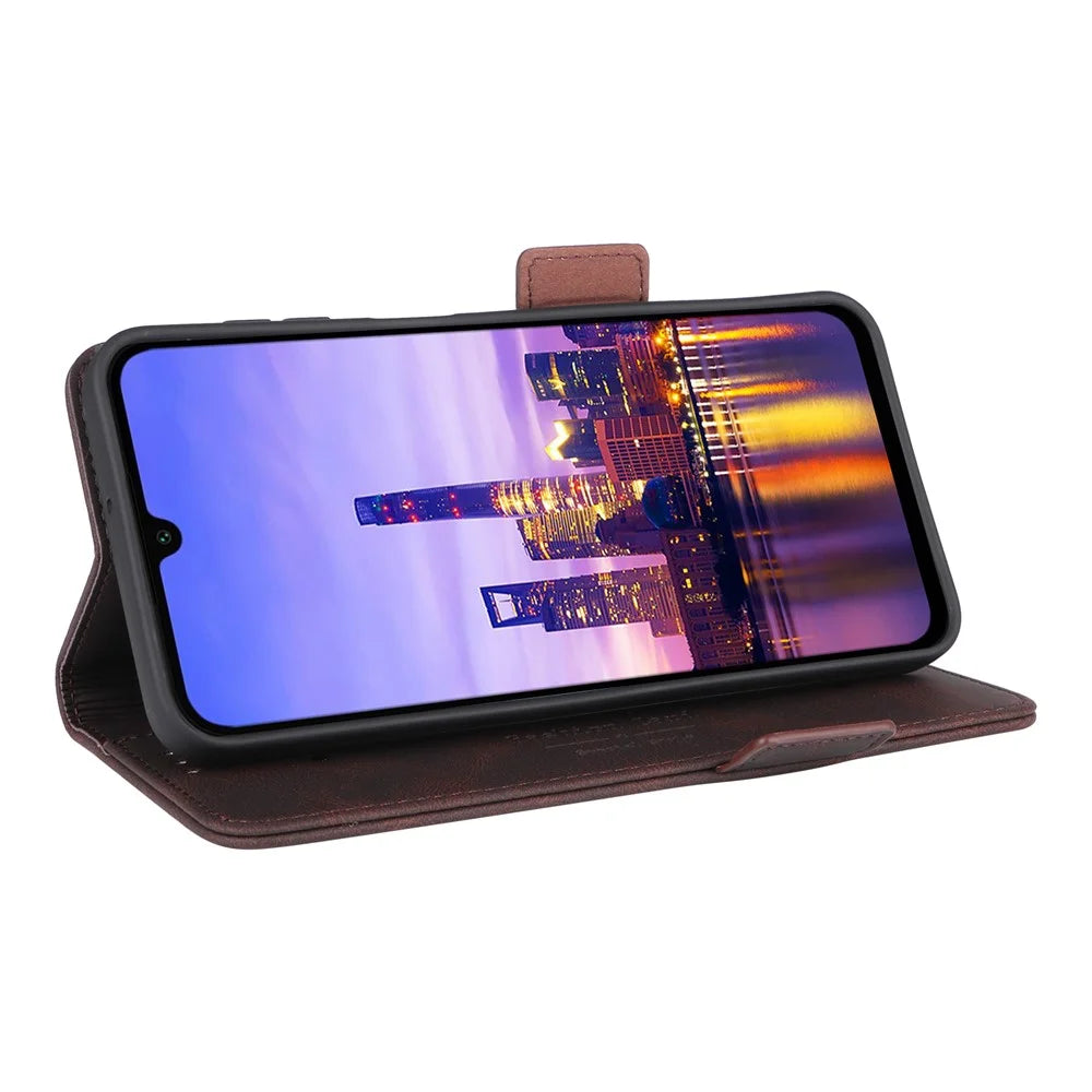 For Samsung Galaxy A16 5G / A16 4G Case Leather Wallet Flip Phone Cover with Hardware Decor - Coffee - 3