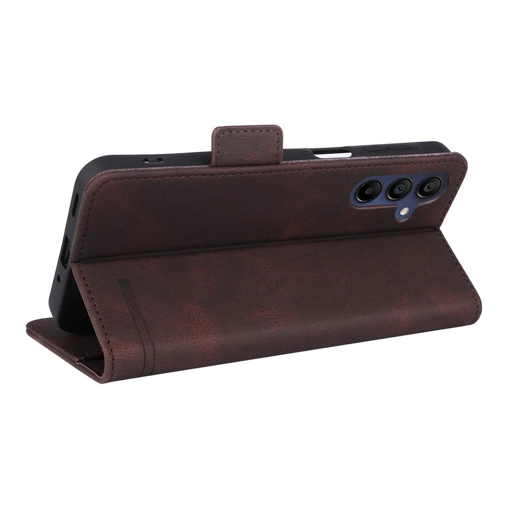 For Samsung Galaxy A16 5G / A16 4G Case Leather Wallet Flip Phone Cover with Hardware Decor - Coffee - 4