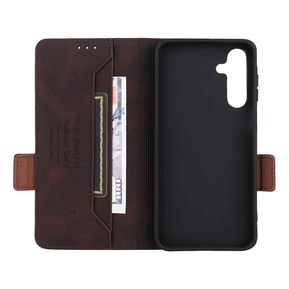 For Samsung Galaxy A16 5G / A16 4G Case Leather Wallet Flip Phone Cover with Hardware Decor - Coffee - 5