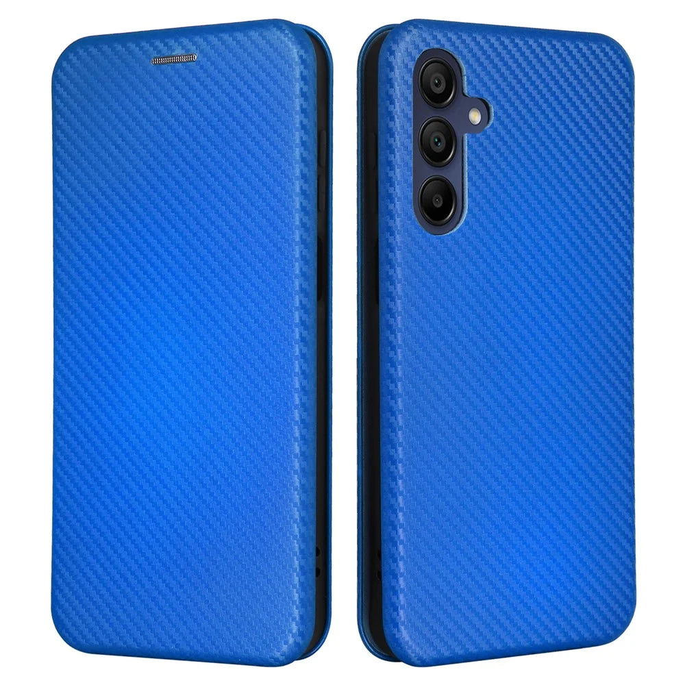 For Samsung Galaxy A16 5G / A16 4G Case Carbon Fiber Texture Drop-Proof PU Leather Phone Cover - Blue - 1