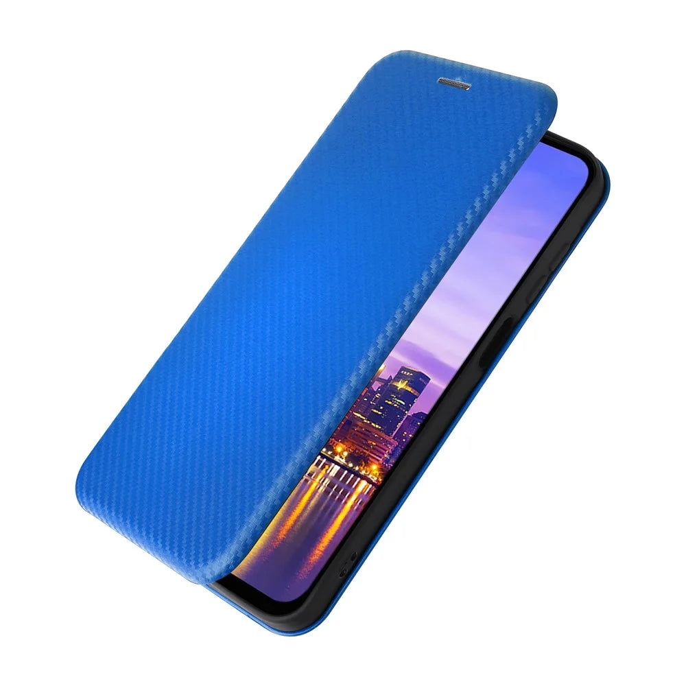 For Samsung Galaxy A16 5G / A16 4G Case Carbon Fiber Texture Drop-Proof PU Leather Phone Cover - Blue - 5