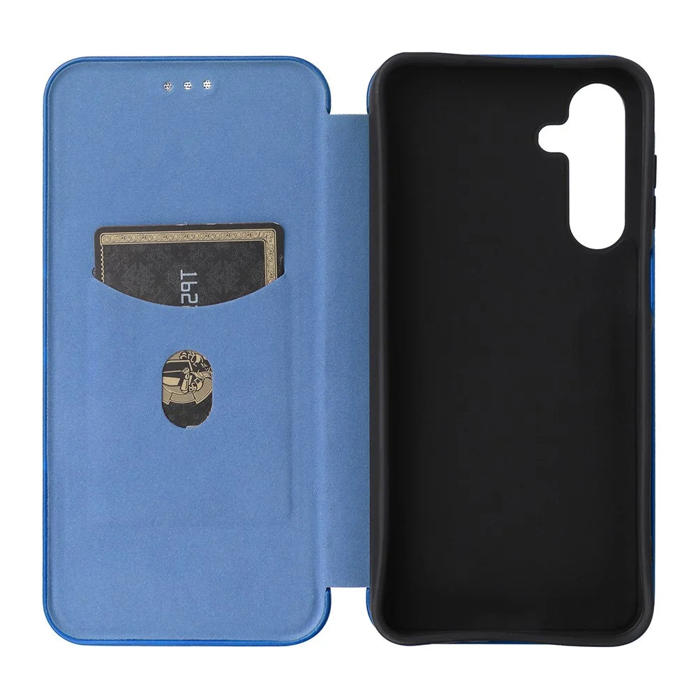 For Samsung Galaxy A16 5G / A16 4G Case Carbon Fiber Texture Drop-Proof PU Leather Phone Cover - Blue - 6