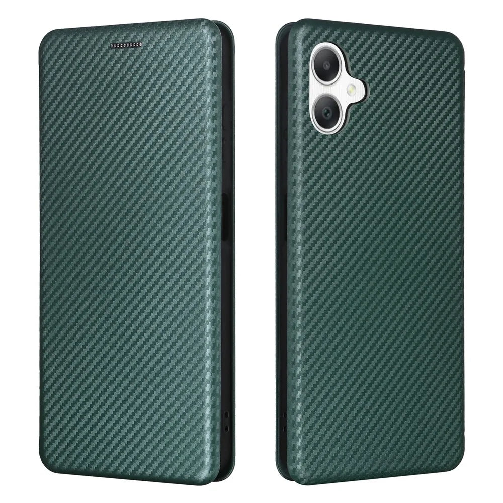 For Samsung Galaxy A06 4G Case Carbon Fiber Texture Drop-Proof PU Leather Phone Cover - Green - 1