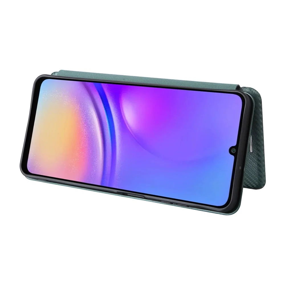 For Samsung Galaxy A06 4G Case Carbon Fiber Texture Drop-Proof PU Leather Phone Cover - Green - 2