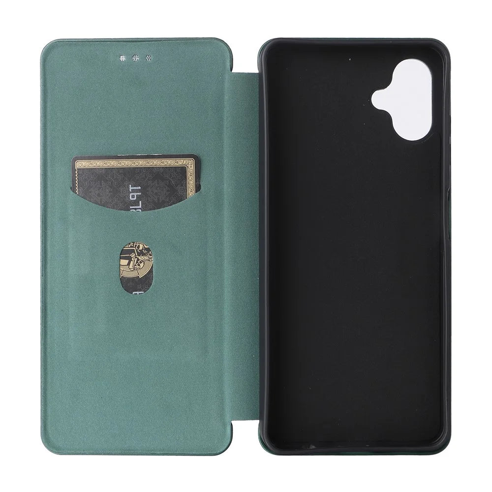 For Samsung Galaxy A06 4G Case Carbon Fiber Texture Drop-Proof PU Leather Phone Cover - Green - 4