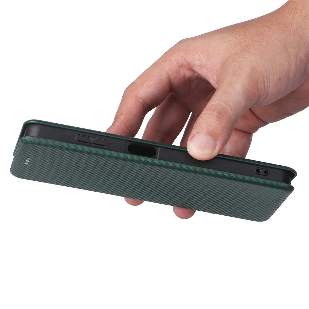 For Samsung Galaxy A06 4G Case Carbon Fiber Texture Drop-Proof PU Leather Phone Cover - Green - 6
