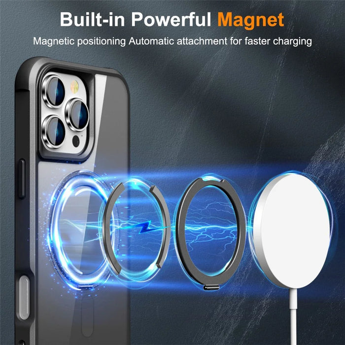 For iPhone 16 Pro Max Case Compatible with MagSafe Rotatable Ring Kickstand TPU+PC Phone Cover - Black - 3