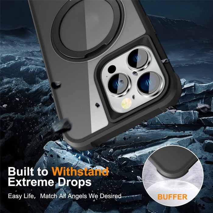 For iPhone 16 Pro Max Case Compatible with MagSafe Rotatable Ring Kickstand TPU+PC Phone Cover - Black - 6