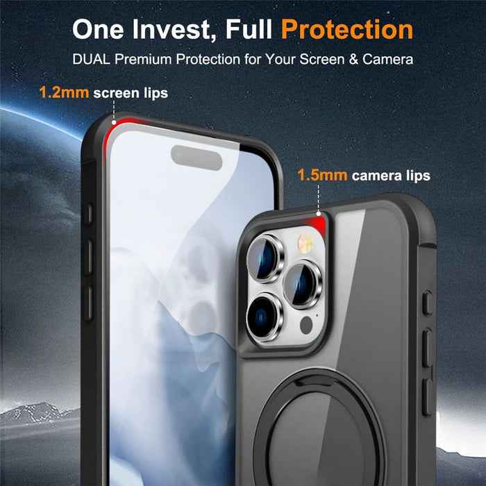 For iPhone 16 Pro Max Case Compatible with MagSafe Rotatable Ring Kickstand TPU+PC Phone Cover - Black - 7