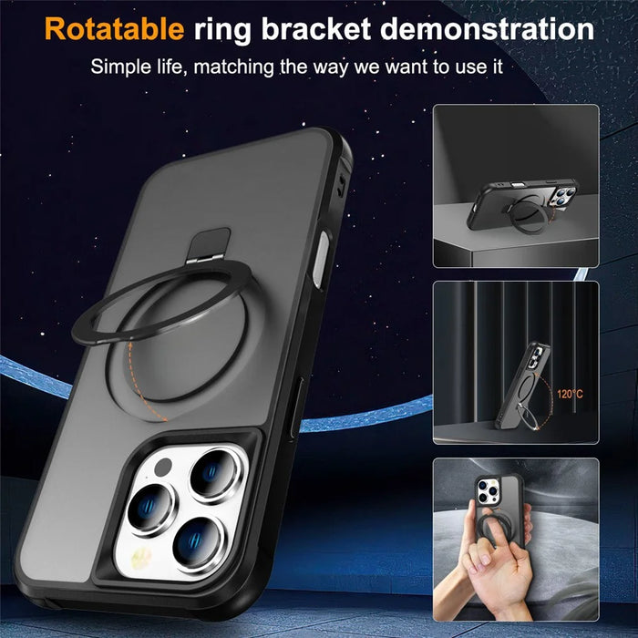 For iPhone 16 Pro Case Compatible with MagSafe Ring Holder Kickstand TPU+PC Phone Cover - Black - 2