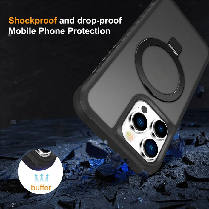 For iPhone 16 Pro Case Compatible with MagSafe Ring Holder Kickstand TPU+PC Phone Cover - Black - 7