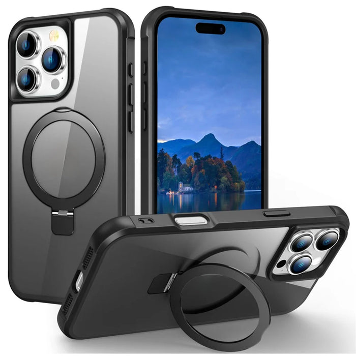For iPhone 16 Pro Max Case Compatible with MagSafe Ring Holder Kickstand TPU+PC Phone Cover - Black - 1