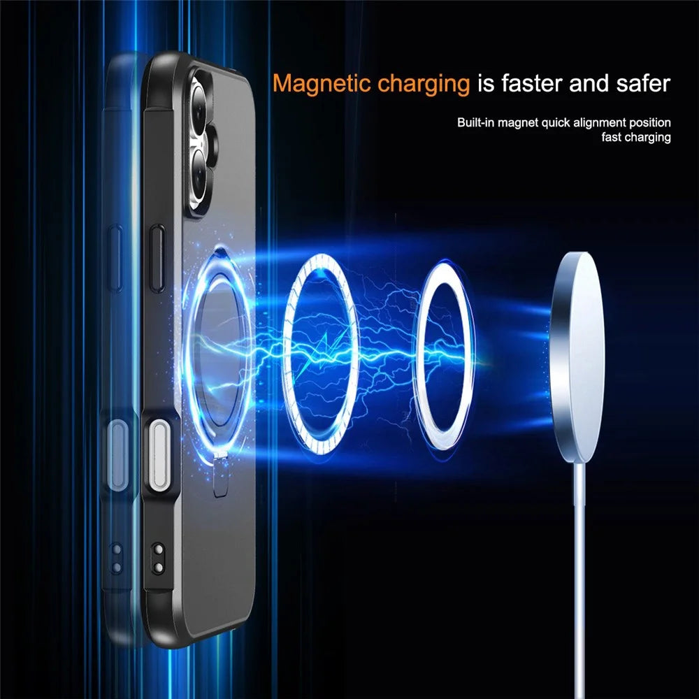 For iPhone 16 Case Compatible with MagSafe Ring Holder Kickstand TPU+PC Phone Cover - Black - 3
