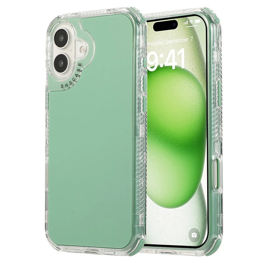 For iPhone 16 Plus Case 3-in-1 Drop-Proof PC+TPU Phone Cover - Blackish Green - 1
