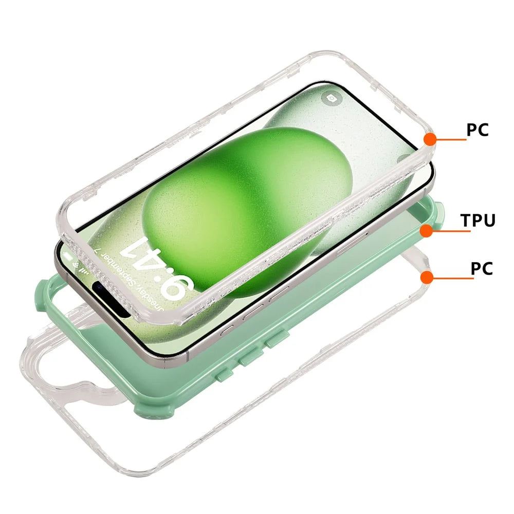 For iPhone 16 Plus Case 3-in-1 Drop-Proof PC+TPU Phone Cover - Blackish Green - 4