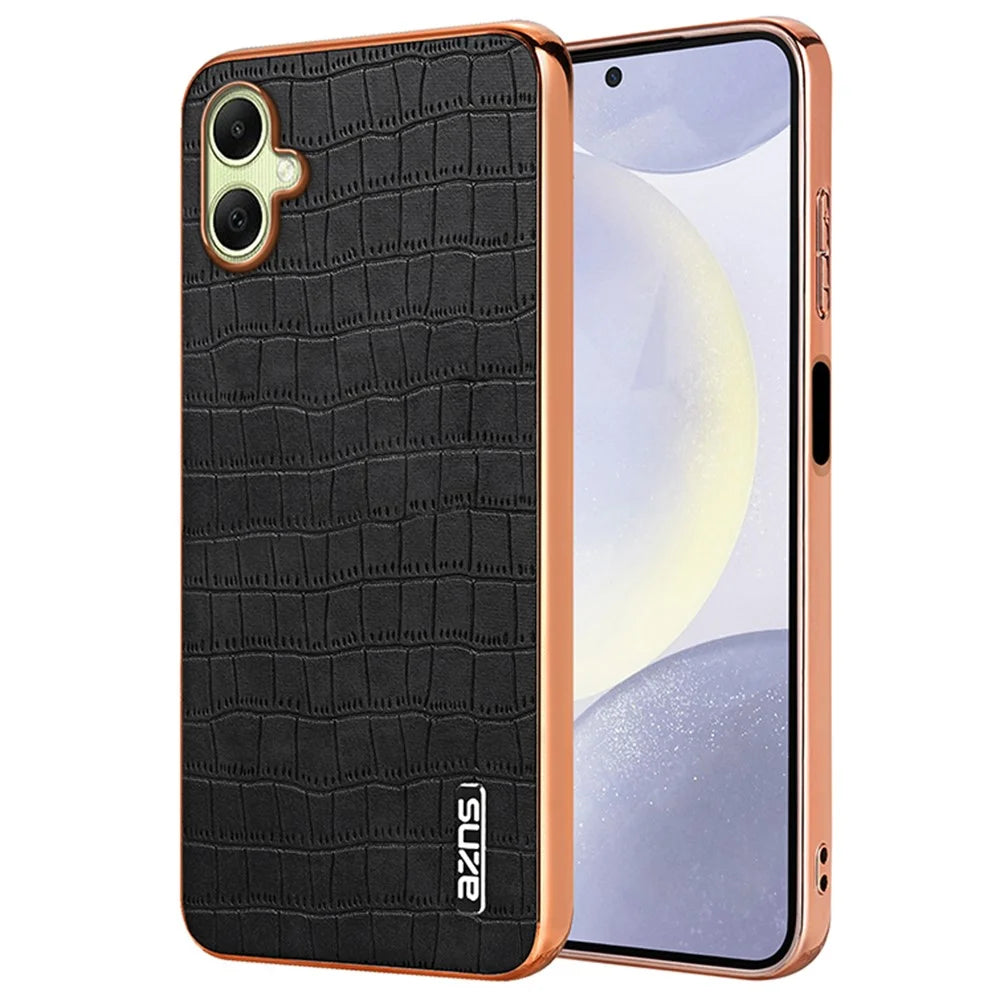 AZNS For Samsung Galaxy A06 4G Case Electroplating Crocodile Texture PU+TPU Phone Cover - Black - 1