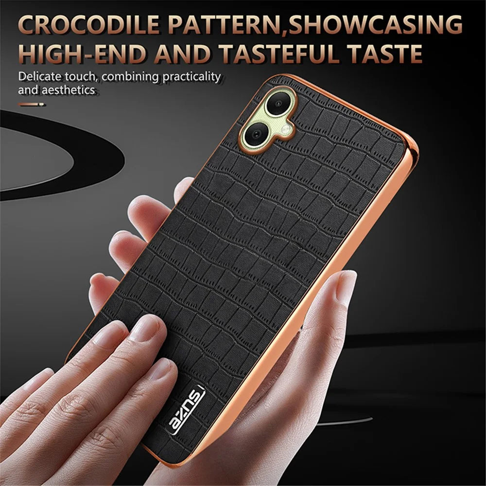 AZNS For Samsung Galaxy A06 4G Case Electroplating Crocodile Texture PU+TPU Phone Cover - Black - 4