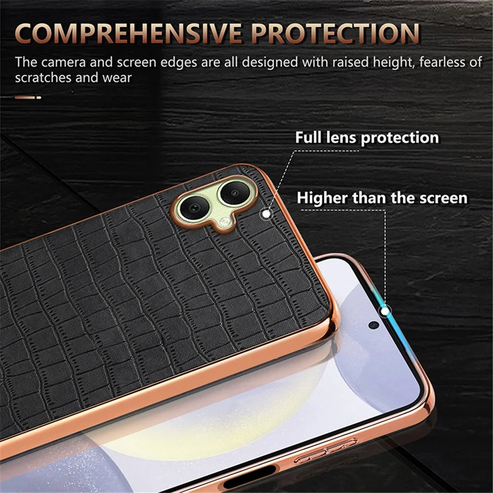 AZNS For Samsung Galaxy A06 4G Case Electroplating Crocodile Texture PU+TPU Phone Cover - Black - 5