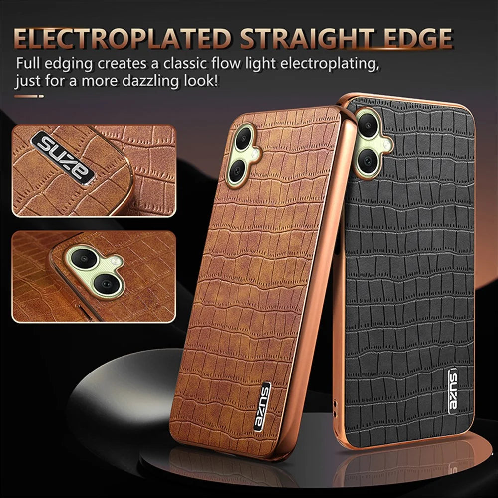 AZNS For Samsung Galaxy A06 4G Case Electroplating Crocodile Texture PU+TPU Phone Cover - Black - 6
