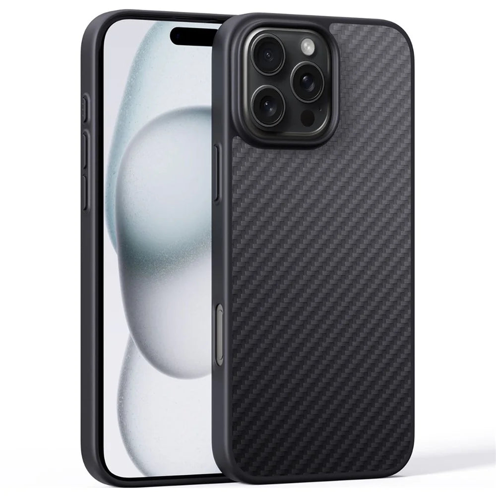 For iPhone 16 Pro Max Case Compatible MagSafe Shockproof TPU+Aramid Fiber Phone Cover Carbon Fiber Texture - 1