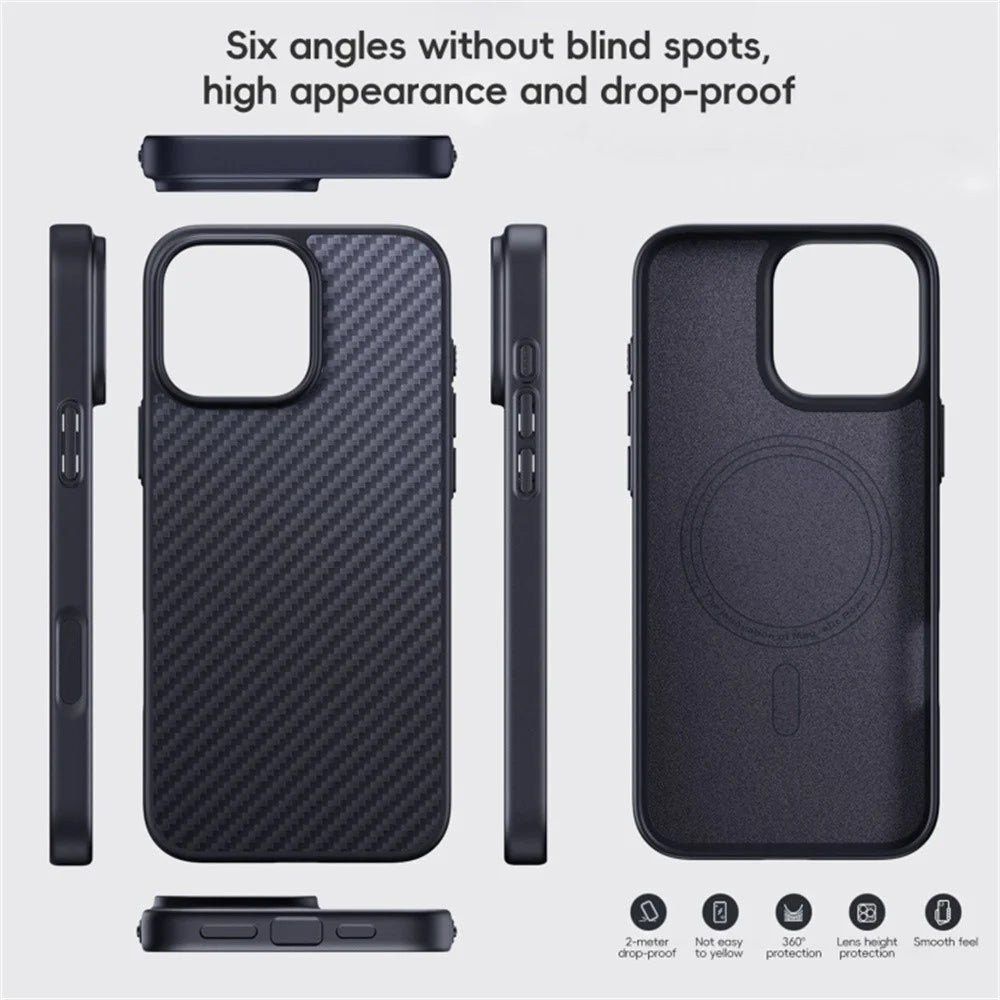 For iPhone 16 Pro Max Case Compatible MagSafe Shockproof TPU+Aramid Fiber Phone Cover Carbon Fiber Texture - 2