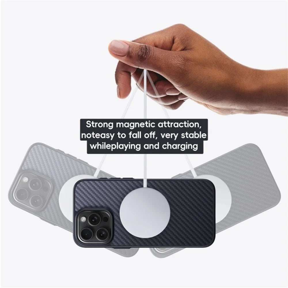 For iPhone 16 Pro Max Case Compatible MagSafe Shockproof TPU+Aramid Fiber Phone Cover Carbon Fiber Texture - 6