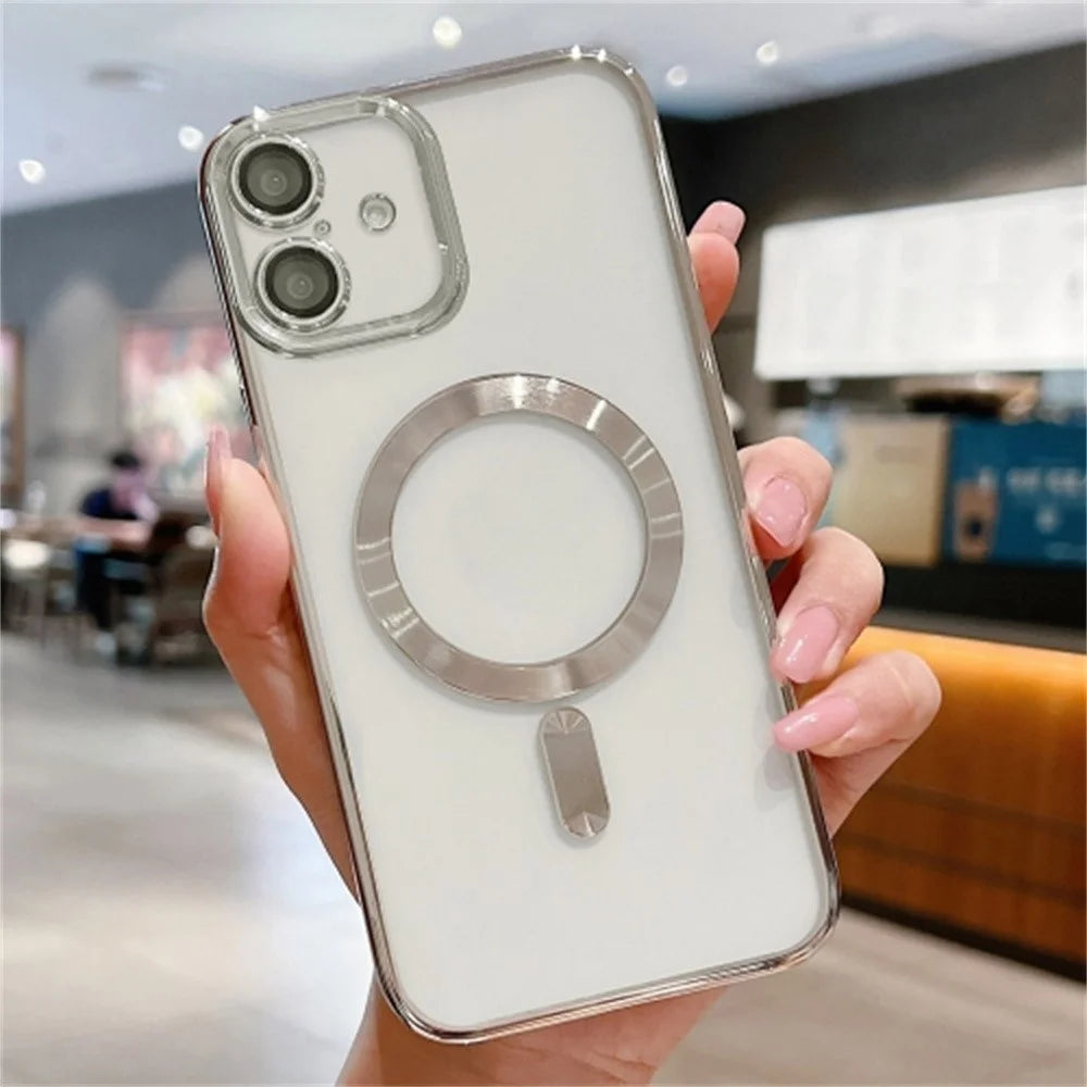 For iPhone 16 Case Electroplating TPU Phone Cover Compatible with MagSafe - Silver - 1