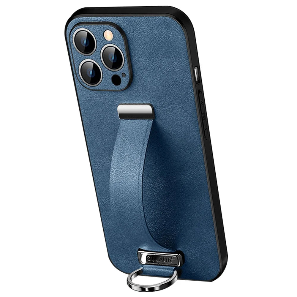 SULADA Fashion Series for iPhone 16 Pro Case Wristband Kickstand Leather Back Phone Cover - Blue - 1