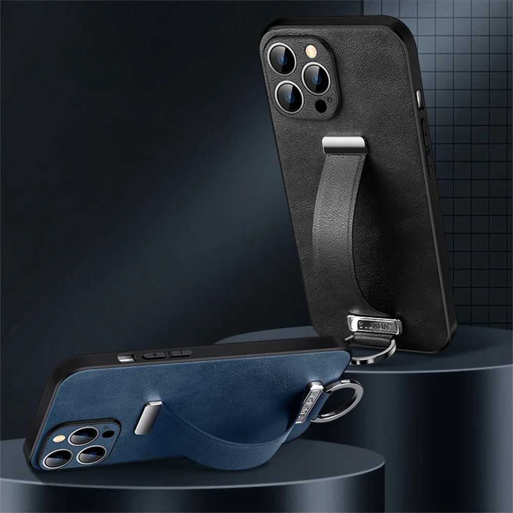 SULADA Fashion Series for iPhone 16 Pro Max Case Wristband Kickstand Leather Back Phone Cover - Blue - 2