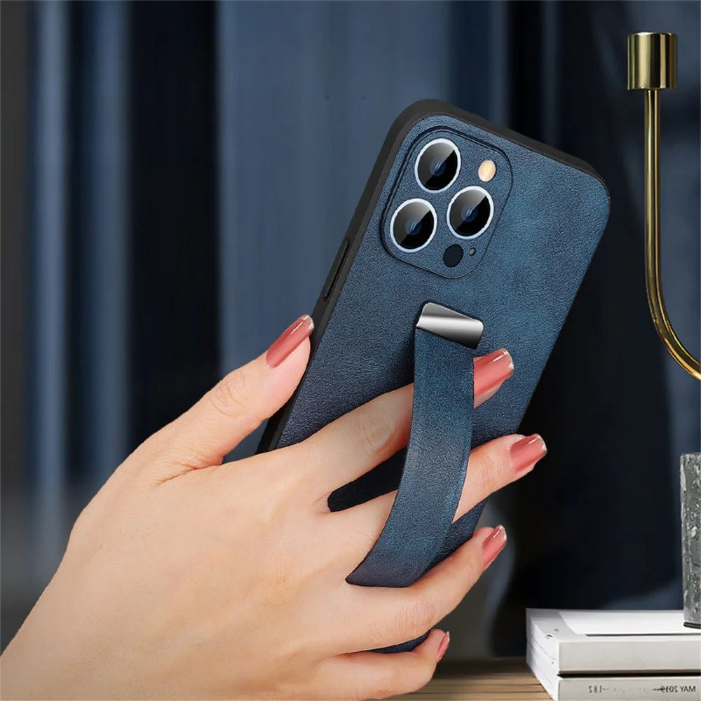 SULADA Fashion Series for iPhone 16 Pro Max Case Wristband Kickstand Leather Back Phone Cover - Blue - 5