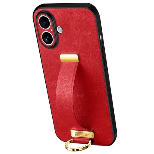 SULADA Fashion Series for iPhone 16 Plus Case Wristband Kickstand Leather Back Phone Cover - Red - 1