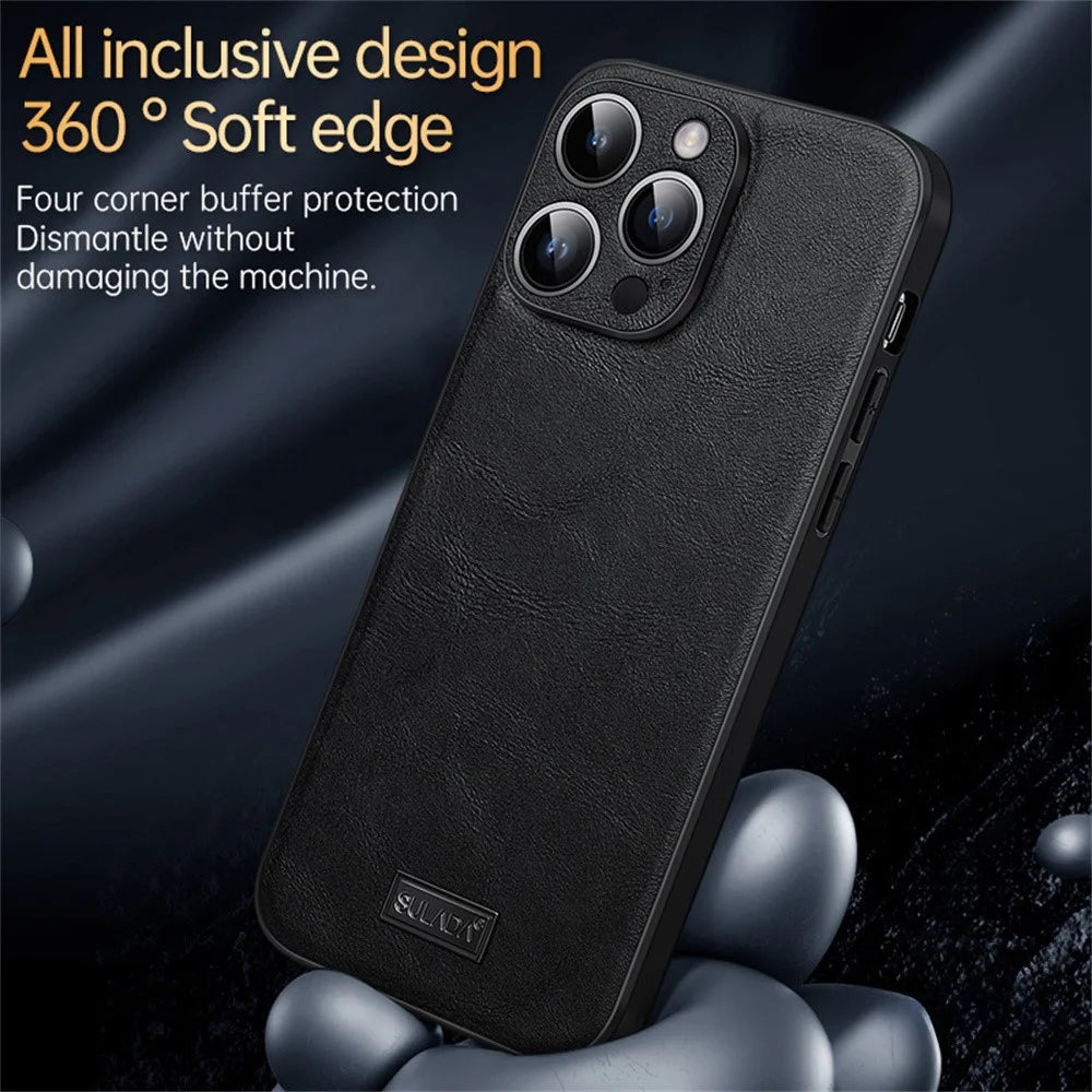 SULADA For iPhone 16 Pro Case PU Leather+TPU+PC Back Phone Cover - Black - 6