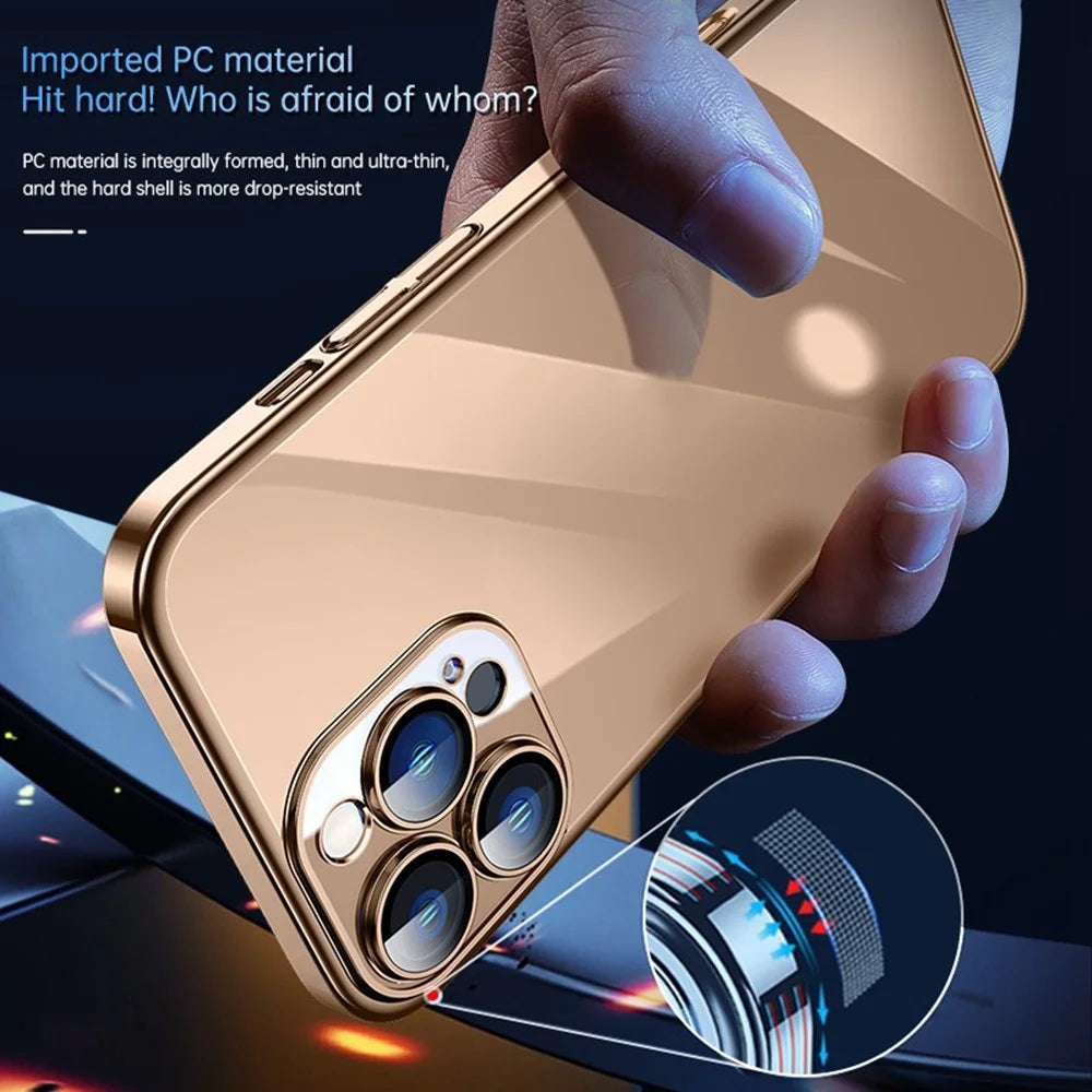 SULADA JINGJIA Series For iPhone 16 Pro Case Electroplating Hard PC Clear Phone Case with Lens Film - Gold - 2