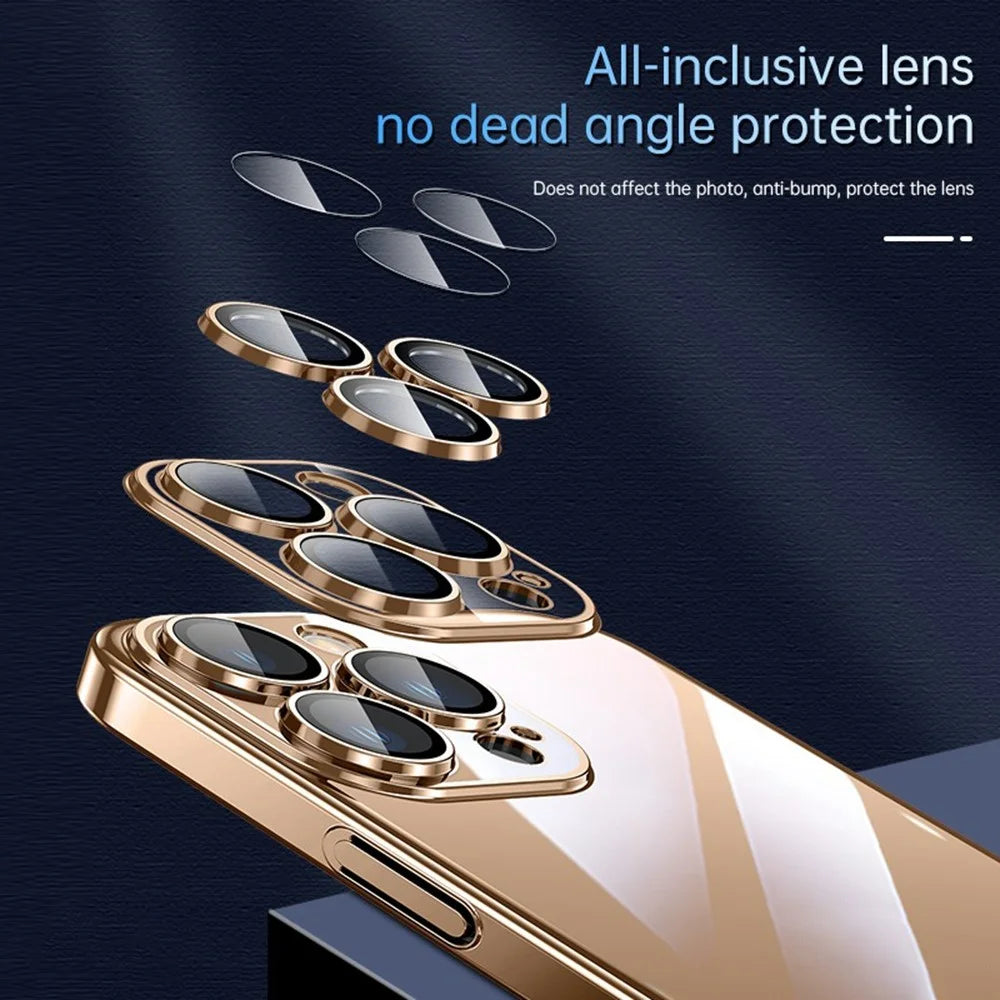 SULADA JINGJIA Series For iPhone 16 Pro Case Electroplating Hard PC Clear Phone Case with Lens Film - Gold - 4