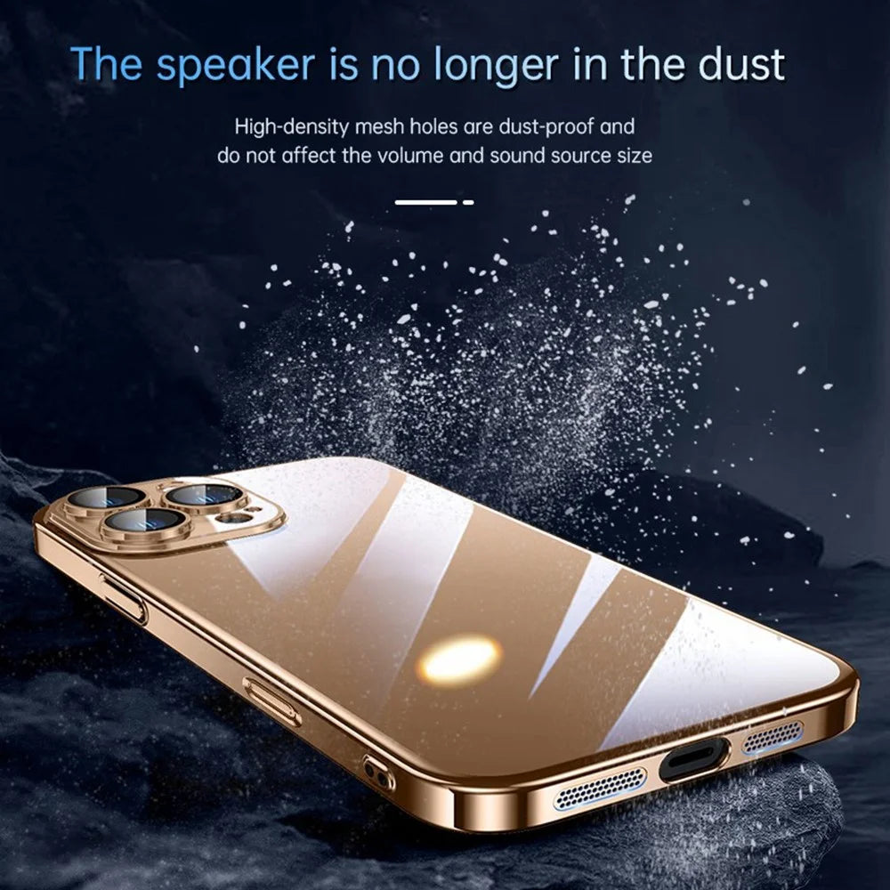 SULADA JINGJIA Series For iPhone 16 Pro Case Electroplating Hard PC Clear Phone Case with Lens Film - Gold - 5