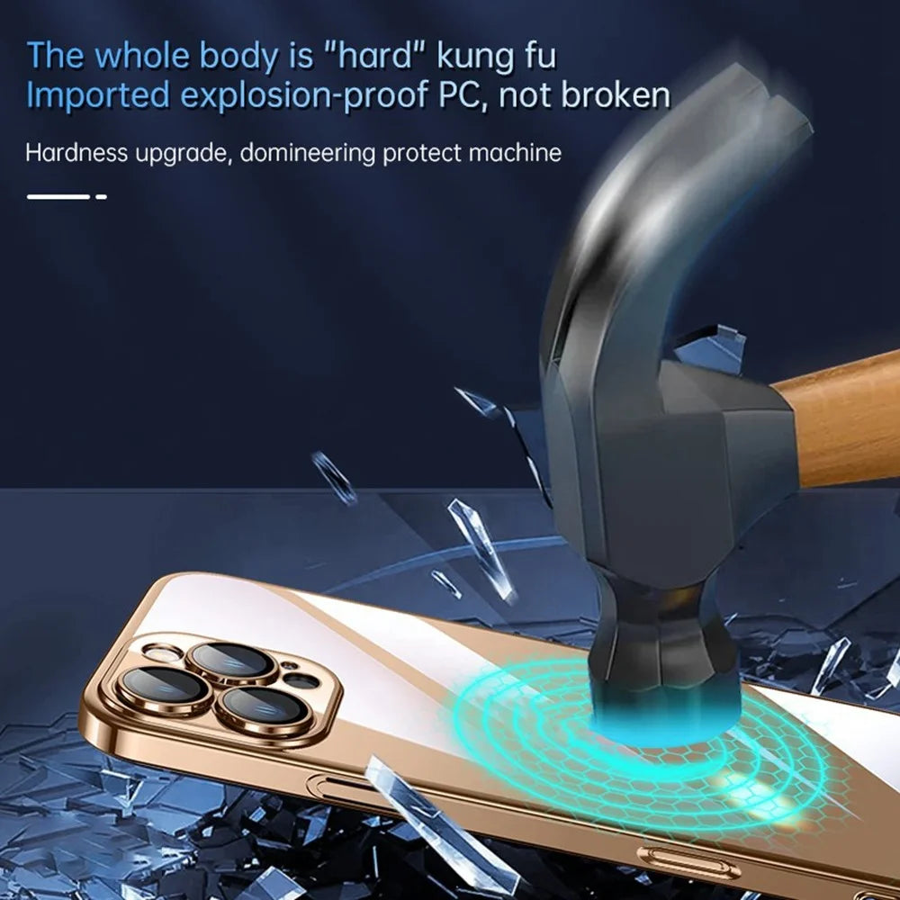 SULADA JINGJIA Series For iPhone 16 Pro Max Clear Case Electroplating Hard PC Phone Case with Lens Film - Gold - 3