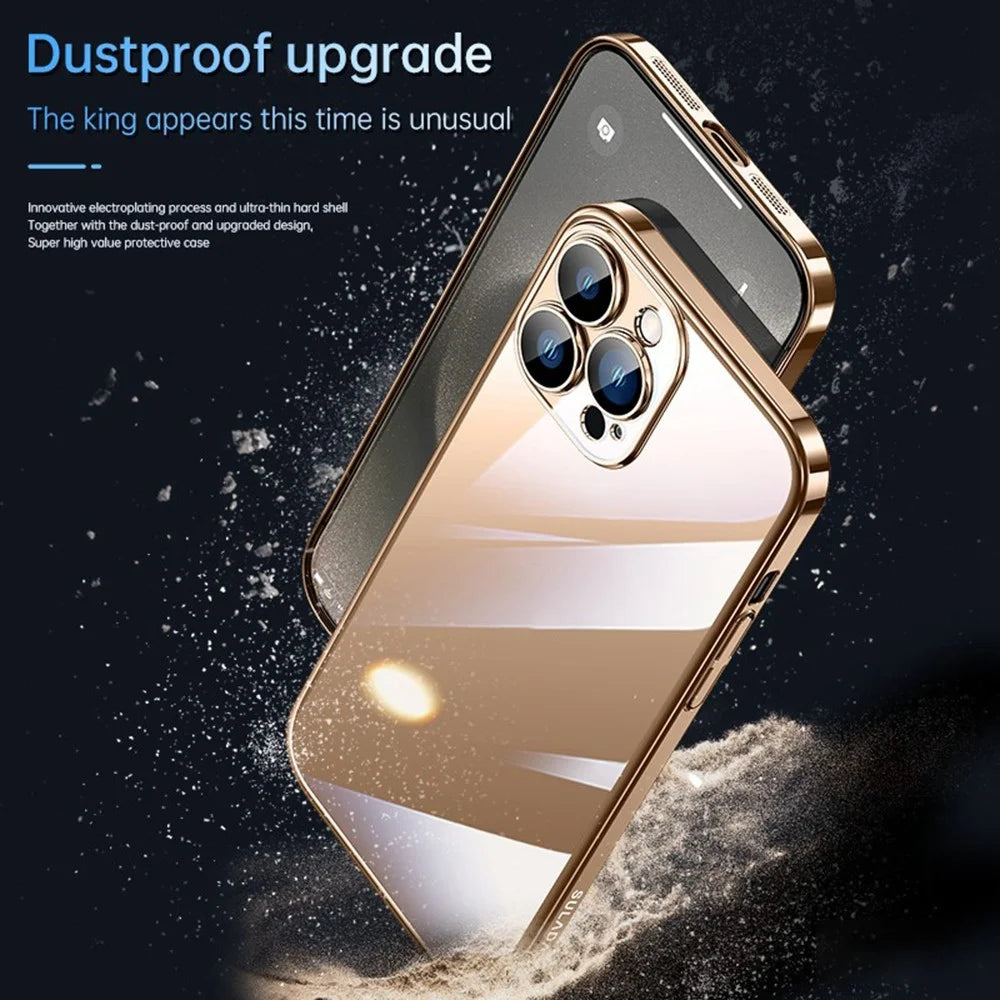 SULADA JINGJIA Series For iPhone 16 Pro Max Clear Case Electroplating Hard PC Phone Case with Lens Film - Gold - 6