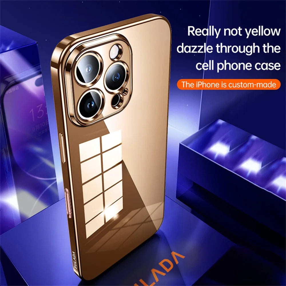 SULADA For iPhone 16 Pro Max Case Ultra-Thin Electroplated TPU Clear Phone Cover - Gold - 2