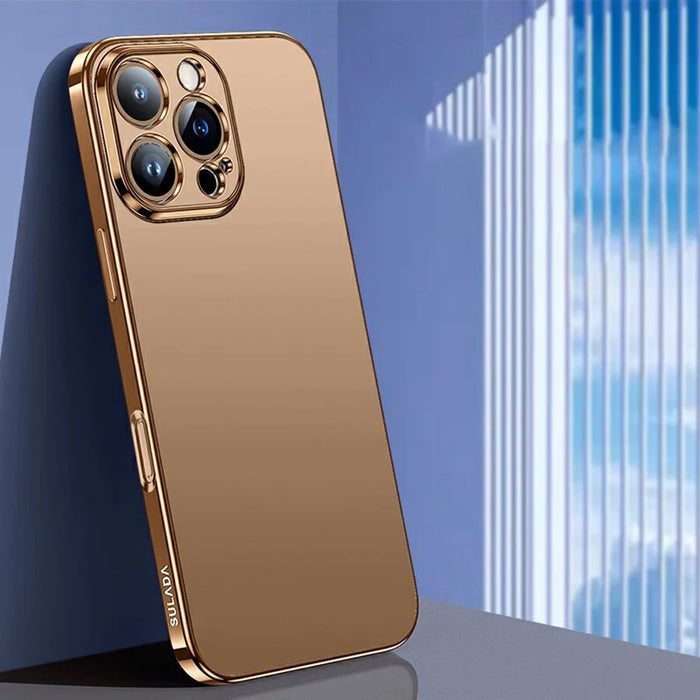 SULADA For iPhone 16 Pro Max Case Electroplated AG Matte Anti-Fingerprint TPU Phone Cover - Gold - 1