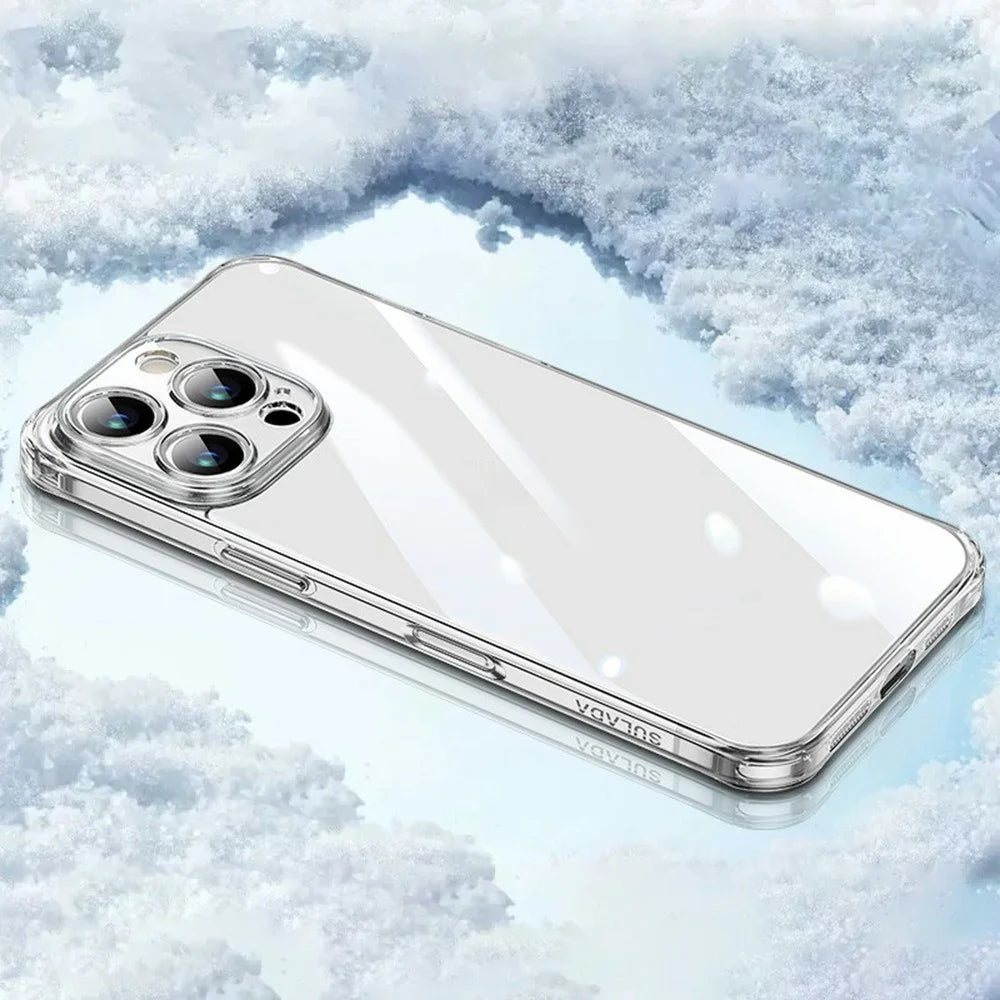 SULADA For iPhone 16 Pro Max Clear Case TPU +Tempered Glass Shockproof Phone Case - Transparent - 1