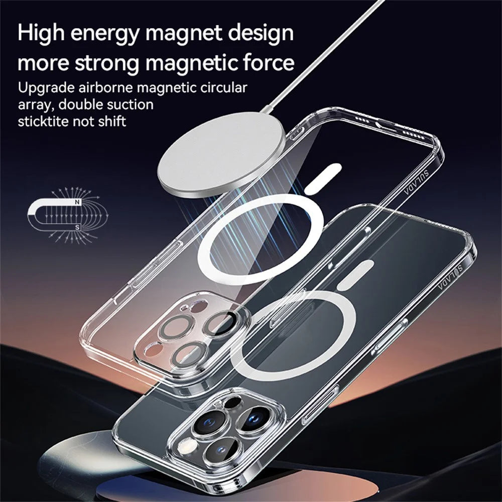 SULADA For iPhone 16 Pro Max Case Built-In Lens Film TPU+PC Phone Cover Compatible with MagSafe - Transparent - 4